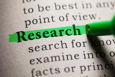 The word research highlighted in green.