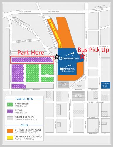 Map of complimentary conference parking, located on High Street, south of Merino Street